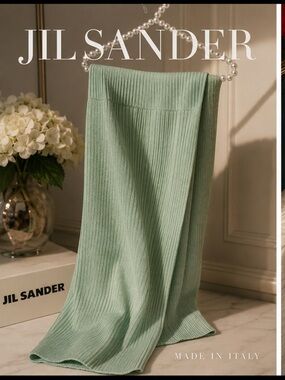 Jil Sander Mint Green Ribbed Knit Midi Skirt IT 34 XS Made in Italy Luxury
